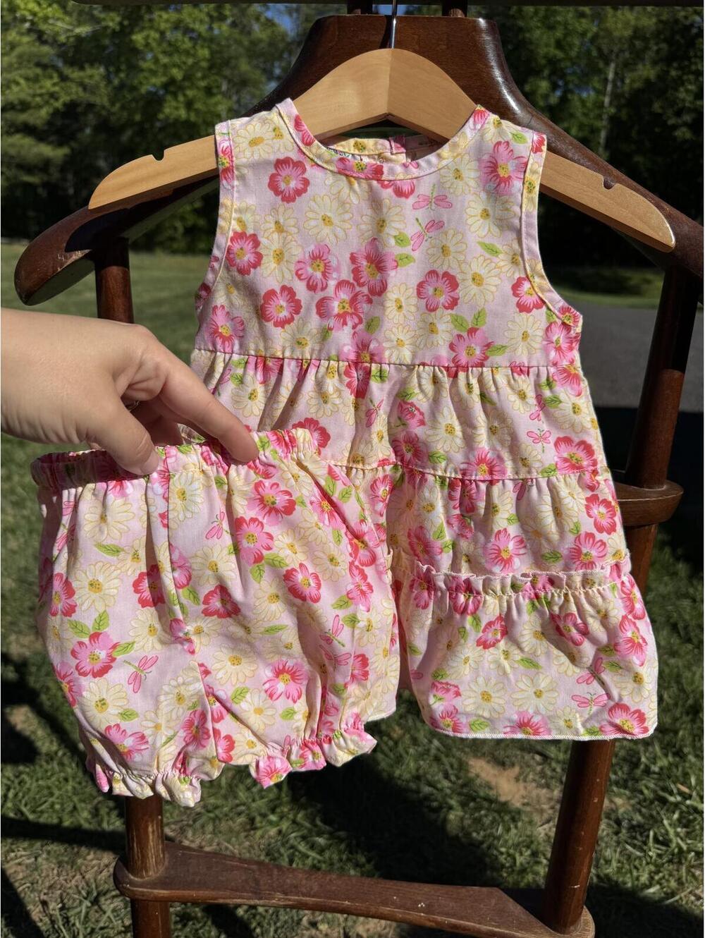 Vintage Little Lindsey Baby Girl Floral Dress and Bloomers Set 0-6 Months